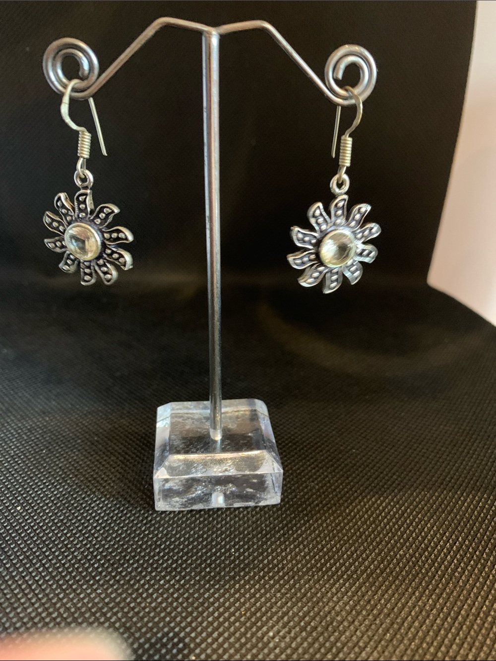 Sundance .925 Silver Sunflower Dangle Earrings - with white topaz